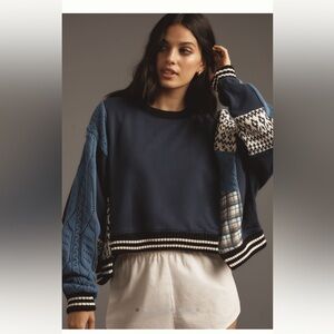 Anthropologie Navy and Blue Patterned Sweater (pilcro brand)